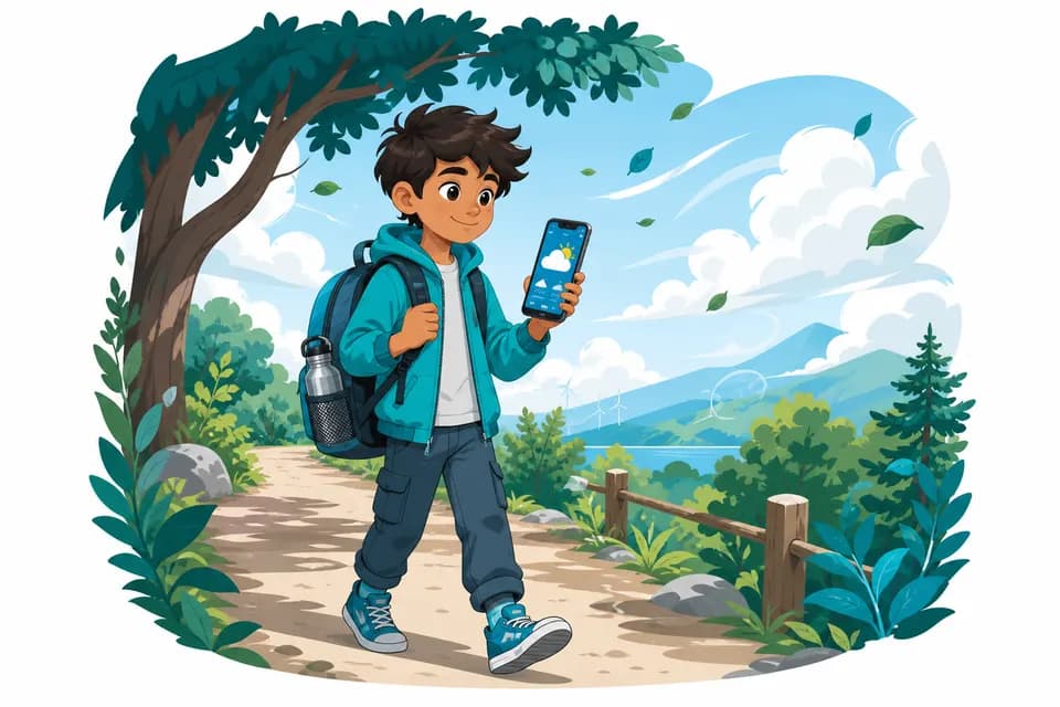 Climate Cadet checking the forecast and choosing a cooler shaded route